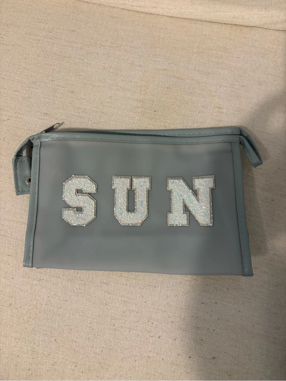 SUN Glitter Letter Light Blue Cosmetic Pouch